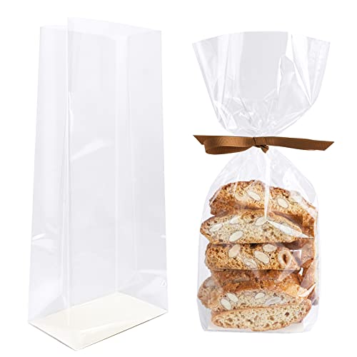 Morepack Gusseted Flat Bottom Cellophane Bags with Paper Insert 50Pcs 5x3x12 Inches Gusseted Cello Bags