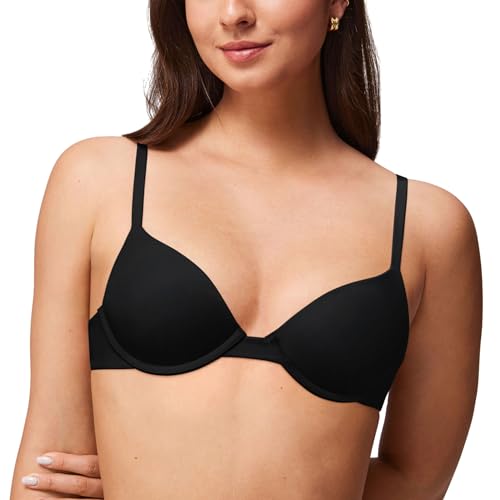 Halobliss Lift Up Underwire Bras for Women Small Breasted Padded T-Shirt Bras with Support 32AAA-38B Black 34AA