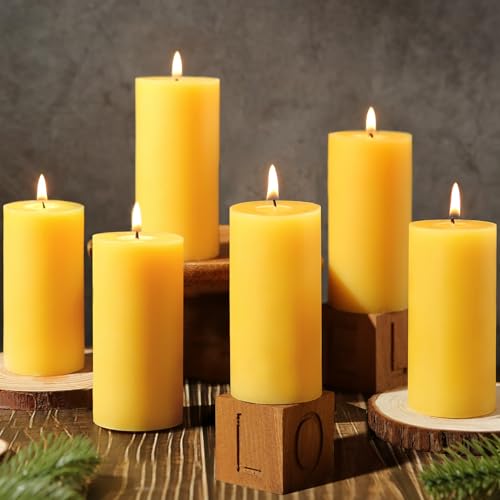 12 Pack Natural Beeswax Pillar Candles,100% Pure Beeswax Candles-420 Hours Long Burning,Unscented Bees Wax Candle for Home,Prayer,Emergency,Dripless Smokeless Organic Pillar Candle
