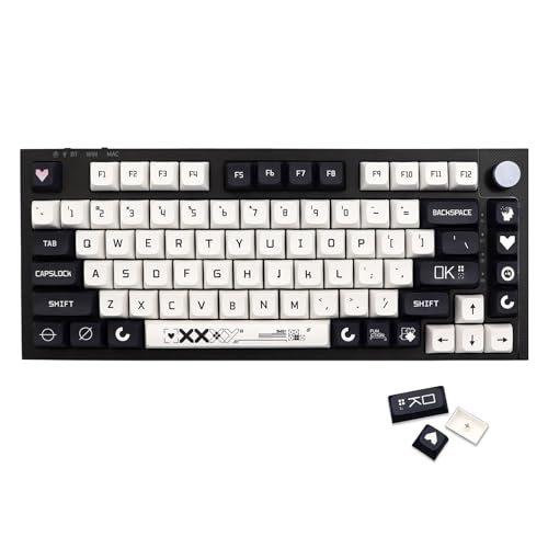 JSJT Key Caps XDA Profile Black and White Keycaps, 126 Keys Theme PBT Dye Sublimation Custom Keycap Set for US/ISO Layout Cherry MX Switch Mechanical Keyboards