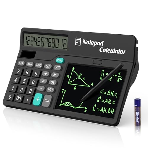Calculators Desktop with Notepad Writing Tablet 6 Inch, 12 Digit Large Button Office Calculator with Magnetic Stylus, Support Solar & Battery, Desk Calculator for Office, School & Home