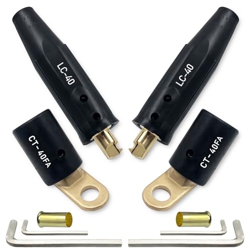 2PCS CT-40FA Welding Terminals & 2PCS LC-40 Welding Cable Connectors, Welder Leads Quick Connector and Terminal for Welding Machine Accessories, 1/0 and 2/0(50-70mm²) Cable Size Capacity