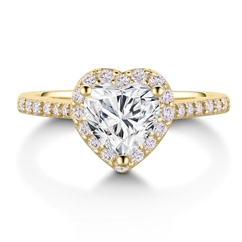 Promise Rings for Her，1.12 Carat Engagement Rings for Women，Moissanite Rings Heart-Shaped with 18K Yellow Gold Plated 925 Sterling Silver