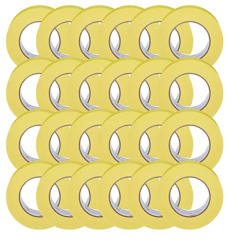 3M Automotive Refinish Masking Tape, 06656, 48 mm x 55 m, 24 Rolls – High-Performance Yellow Crepe Paper Tape for Precise Auto Painting and Detailing