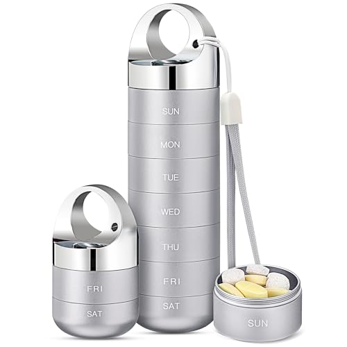 Zannaki Metal Travel Pill Organizer, Portable Waterproof Weekly Pill Box, Large Aluminum Alloy Pill Case Container, BPA Free 7 Day Daily Medicine Organizer Holder for Vitamin, Fish Oil, Supplement