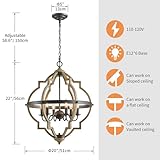 Saint Mossi 6-Lights Farmhouse Chandelier Light Fixture, Rustic Globe Chandelier for Dining Room, Pendant Light Fixtures,H29 x D21, Adjustable Hanging Chain, Wood Grain Metal Frame