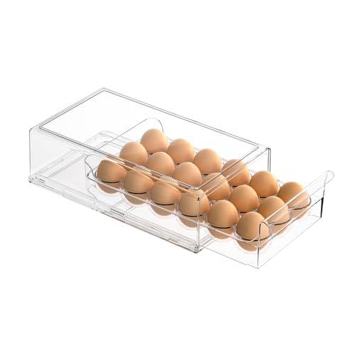 BPA Free Refrigerator Organizer Bins, Stackable Egg Holder, 18 Egg Tray