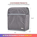 HOMEST Stand Mixer Quilted Dust Cover with Pockets Compatible with KitchenAid 6/7/8 Quart Bowl Lift, Grey (Patent Design)