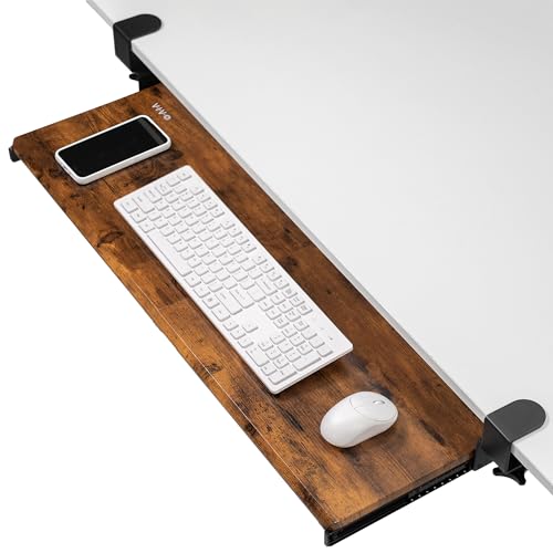 VIVO Extra Long Clamp-on Computer Keyboard and Mouse Under Desk Slider Tray, 34 x 11 inch Pull Out Platform Drawer, Rustic Vintage Brown, MOUNT-KB15EN