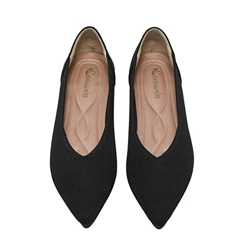 Semwiss Women's Ballet Flats Comfortable Casual Dressy Shoes,Work Flats Office Shoes Pointed Toe Leopard Flats Black Size 8.5