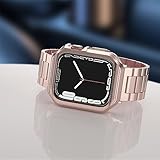 Designed for Apple Watch Band and Case, Stainless Steel Metal Chain with TPU Cover, Smart-Watch Link Bracelet Strap, Wrist-Band for i-Watch Series 9 8 7 6 5 4 3 2 1 SE, 45mm 44mm 42mm, Rose-Gold