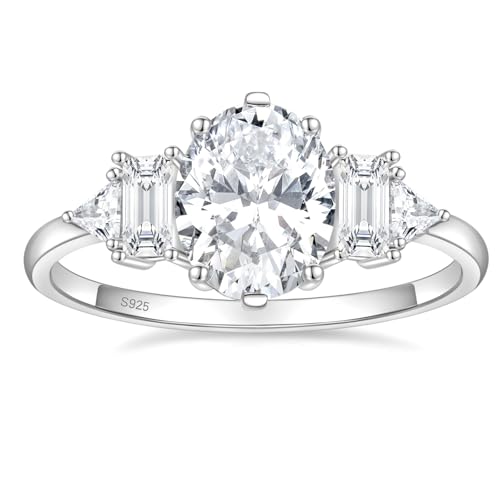 EAMTI 3CT 925 Sterling Silver Wedding Rings for Women Oval Cut Cubic Zirconia Engagement Promise Rings for Her Size 7