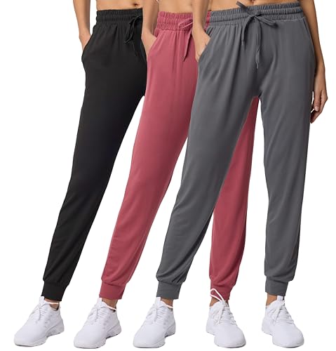Real Essentials Women's Lounge Jogger Soft Teen Sleepwear Pajamas Fashion Loungewear Yoga Pant Active Athletic Track Running Workout Casual wear Ladies Sweatpants Pockets, Set 6, L, Pack of 3