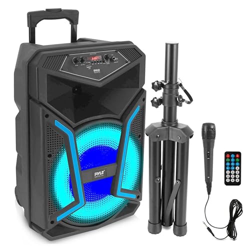 Portable Bluetooth PA Speaker System - 1200W Outdoor Bluetooth Speaker Portable PA System w/Microphone in, Party Lights, MP3/USB SD Card Reader FM Radio, Rolling Wheels - Mic, Remote