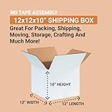 AVIDITI White Shipping Boxes 12"L x 12"W x 10"H (25 Pack) Small Medium Mailing Box for Small Business Packaging, Mailers, Gifts & Storage