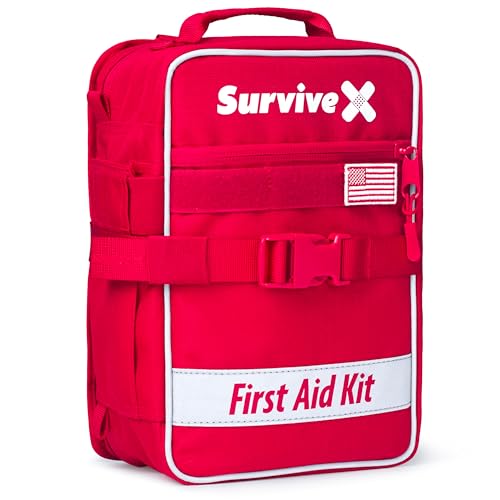 SurviveX Large First Aid Kit for Car, Travel & Home - Emergency Kit for Hiking, Camping, Backpacking and Outdoors - Includes Zip Stitch Wound Closure Strips - FSA HSA Approved