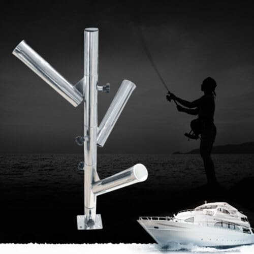 Shikiy 3-Tube Fishing Rod Holder Stainless Steel Triple Rod Holder Adjustable Marine Tree Type Rocket Launcher for Fishing Boats and Yachts, Silver