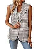 Fall Vest Blazer for Women Plaid Houndstooth Tan Oversize Tops Jacket Business Casual Womens Work Outfits Clothes Top Vests Blazers KG L