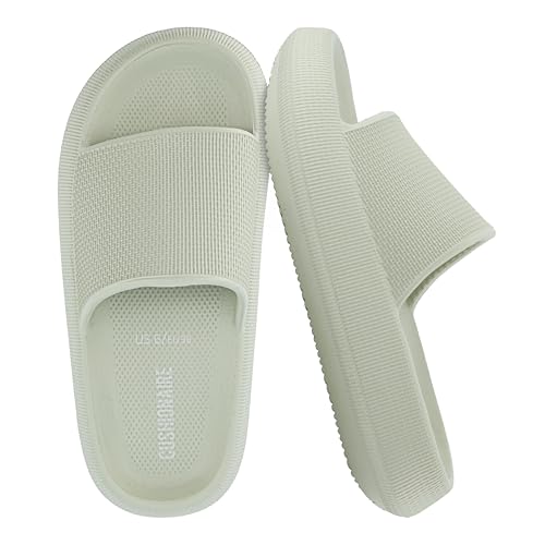 CUSHIONAIRE Feather EVA Slides for Women – Comfortable Slip On Womens Slippers, Indoor Outdoor Shower Shoes, Beach Essential Cloud Slides, ALOE 6