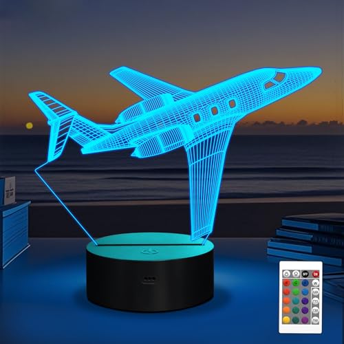 OkiyiD Airplane Gifts for Boy, Men, Aircraft Night Light, Gulfstream 3D Illusion Lamp with Remote and Touch Control, Plane Decor for Men Boy Kids Room, Birthday Gifts