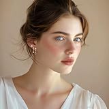 Small Stud Earrings for Women, Gold Earring Stacks for Women, 14k Gold Plated Cute Flower Hoop Stud Earring Sets for Multiple Piercing, Trendy Earring Sets for Women