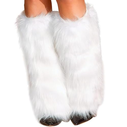 Bmirth White Leg Warmers Women's Fuzzy Leg Warmers Soft Fluffy Long Leg Warmers Dance Hosiery Long Boots Cover Shoes