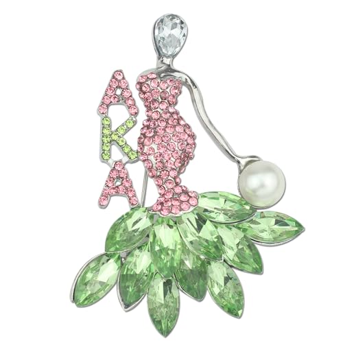 Rhinestone Sorority Brooch Pin - Pink & Green Jewelry for Greek Sorority Women - Graduation Gift