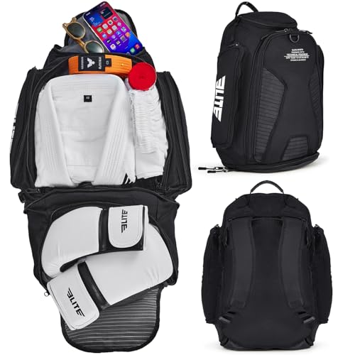 Elite Sports Jiu Jitsu BJJ Jaco Expandable Gym Duffel Backpack Bag for MMA, BJJ, Jiu Jitsu, Boxing Gear, Duffel Athletic Bag (Black), Black, regular, Durable