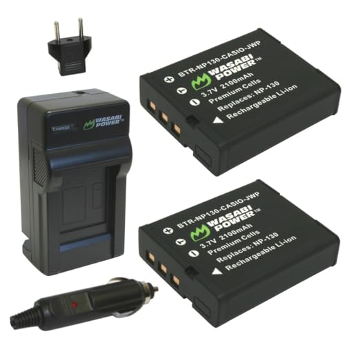 Wasabi Power Battery (2-Pack) and Charger for Casio NP-130, NP-130A