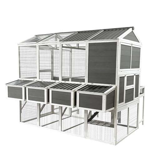 YOPTO 3-Tier Large Wooden Chicken Coop for 8-10 Chickens,Outdoor Walk-in Chicken Coop House with Run&Nesting Boxes,Hen House Poultry Pet Habitat Hutch Cage W/Pull Out Trays&Wire Fencing(95"×80"×83")