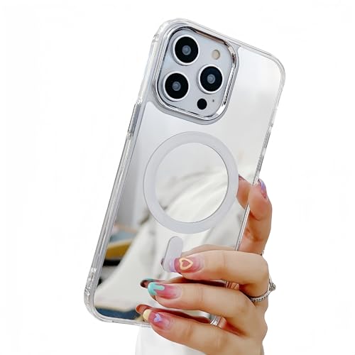 YTanazing Mirror Case for iPhone 14 Pro [Compatible with MagSafe] Cute Glass Glossy Mirror Back Case for Women Girls Makeup Magnetic Cover with Clear Soft TPU Bumper Slim Frame for iPhone 14 Pro-6.1"