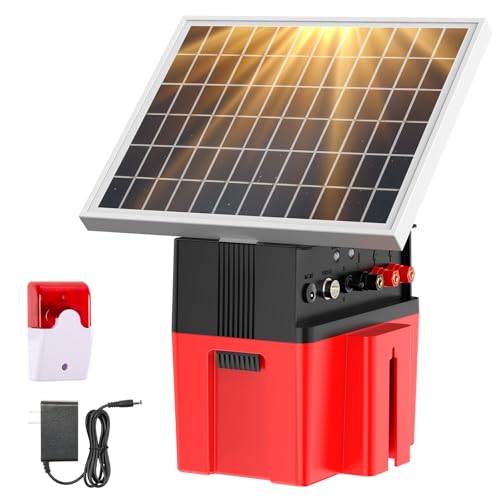 Solar Electric Fence Charger with Siren Alarm, 1.2Joules Fence Charger,12000mAh Battery&10W Solar Panel Fence Energizer, 20Miles Range Electric Fence Energizer Ideal for Livestock, Poultry