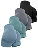 CHRLEISURE Women's 4 Packs Workout Gym Shorts, High Waisted Butt Lifting Scrunch Butt Seamless Booty Shorts(Black,DGray,Green,Blue,M)