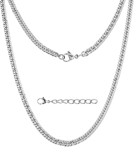 Silvadore 4mm Silver Flat CUBAN SNAKE link Chain Necklace for Men Women - Diamond-Cut Stainless Steel Curb Jewelry - Sterling Gifts - 46cm - 18 inch UK