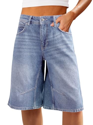 Cicy Bell Womens Summer Wide Leg Denim Shorts Casual Loose Mid Rise Jorts Bermuda Knee Length Jeans Shorts