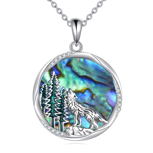 KQF Wolf Necklace for Women Sterling Silver Wolf Jewelry Cute Animal Mountain Pendant Necklace Gifts for Women