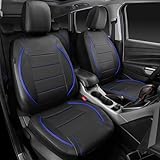 CAR PASS Universal FIT Piping Leather Car Seat Cover, for suvs,Van,Trucks,Airbag Compatible,Inside Zipper Design and Reserved Opening Holes (Full Set, Black and Blue)