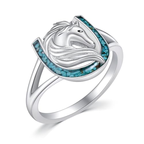 YYmqmq Horse Ring for Women 925 Sterling Silver Turquoise Horseshoe Ring Western Jewelry Horse Gifts for Girlfriend Horse Lovers Size 8
