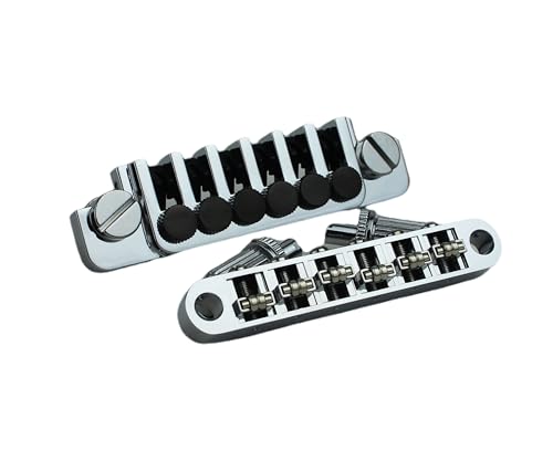 Guyker LP Guitar Tune-O-Matic Roller Saddle Bridge GM005 + Vintage TP-6 Tailpiece Stop Bar Lock Combo Replacement Compatible with Les Paul LP 6 Strings Electric Guitar, Chrome