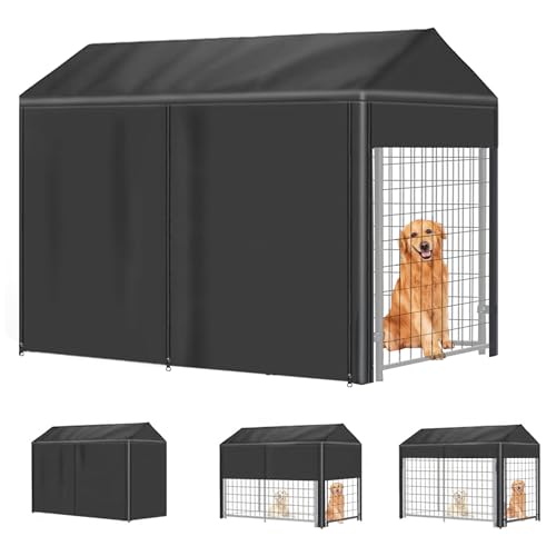 RUIHONG Outdoor Dog Kennel Cover 8'Dx4'Wx6'H Black Heavy-Duty Waterproof Dog Kennels Cover - Length-Adjustable Large Dog Kennel Covers （Cover Only）