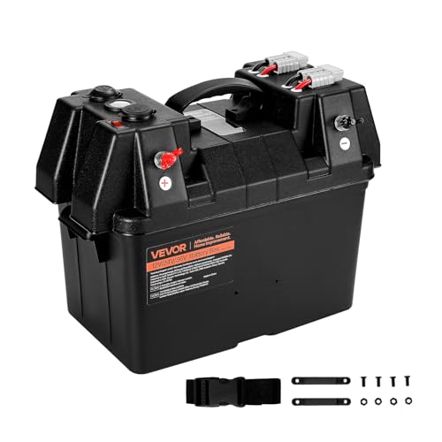 VEVOR Battery Box, Group 24-31 Trolling Motor Battery Box, 12V/24V Marine Batteries Case with PP Shell and Dual Straps, Smart Batteries Case, Suitable for Trolling Motor, Marine,RV & Solar Panel