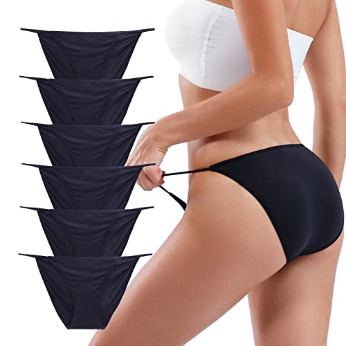 Buankoxy Women's Low-Rise String Bikini Panty Stretch Briefs (4, Black)