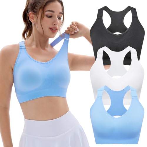 FITTIN Sports Bras Pack for Women: Padded Support Adjustable Strap Racerback Sport Bra for Workout Gym Fitness Yoga - Comfort Removable Pads Tops for Plus Size Large Bust Cup