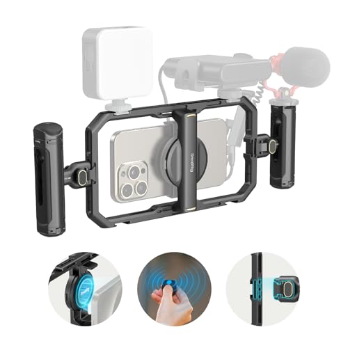 SmallRig Universal Quick Release Phone Cage Kit Basic, Aluminum Smartphone Video Rig Kit with Wireless Control Dual Handles and Phone Clip, Support for MagSafe, for iPhone for Samsung for Pixel