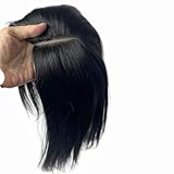 Anemone Silk Base Human Hair Topper For Spot Bald Middle Part Side Bangs Straight Lace Human Hair Partial Wig 5 Clips in Hairpieces Extensions 12X13cm Artificial Scalp (Black, 8 inch)