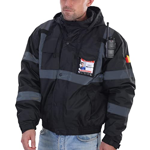 sesafety Reflective Jacket for Men, High Visibility Jackets, Safety Jackets for Men, Hi Vis Construction Bomber Jackets Waterproof with Pockets and Zipper, Black Bottom, Class 3