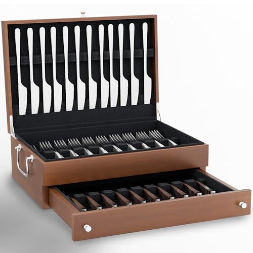 Ridge Products Premium Flatware Chest For 12+ Sets | Anti Tarnish Silverware Storage For Full Sets | Wooden Silver ware Box Storage | (Flat ware Not Included)
