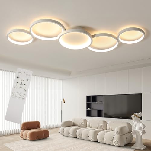 ULihaian Modern LED Flush Mount Ceiling Light - 55wDimmable Ceiling Light Fixture, 5Rings Ceiling Lamp for Living Room,Bedroom,Dining Room,Office (White)