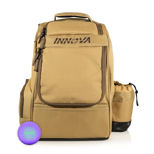 Innova Adventure Pack Disc Golf Backpack – Holds 25 Discs – Includes Mini, Disc Golf Bag (Sand/Coffee)