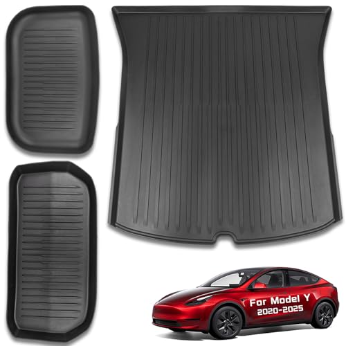 CYBERBEANS All Weather Cargo Liners for Tesla Model Y Trunk Mats,Front and Rear Frunk Trunk Tray Mats Protector 2021 2022 2023 2024 2025 Accessories